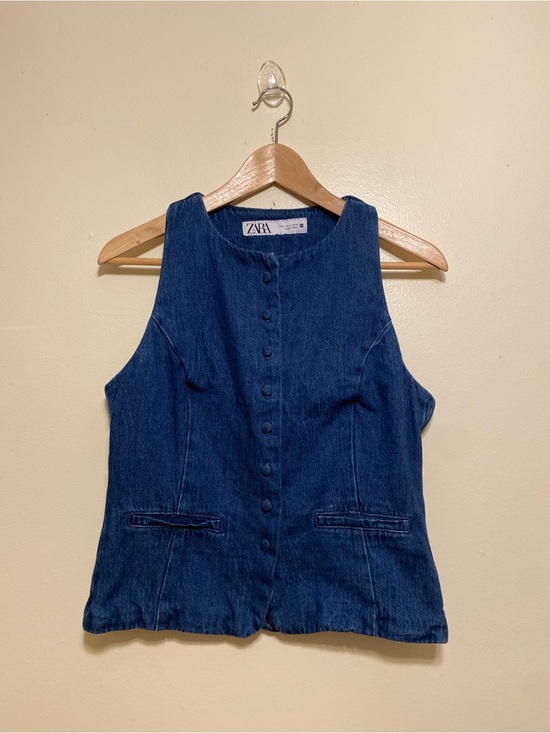 Zara Tops - Zara Navy Blue Denim Button-Up Vest. Style 6164/197/497 Size M